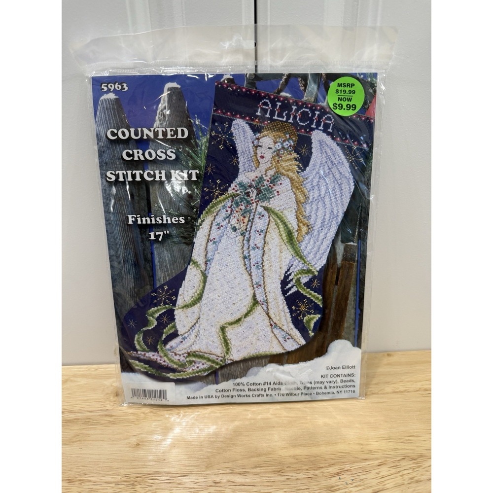Design Works Crafts Joan Elliot Stocking Counted Cross Stitch Kit Angel 5963 New